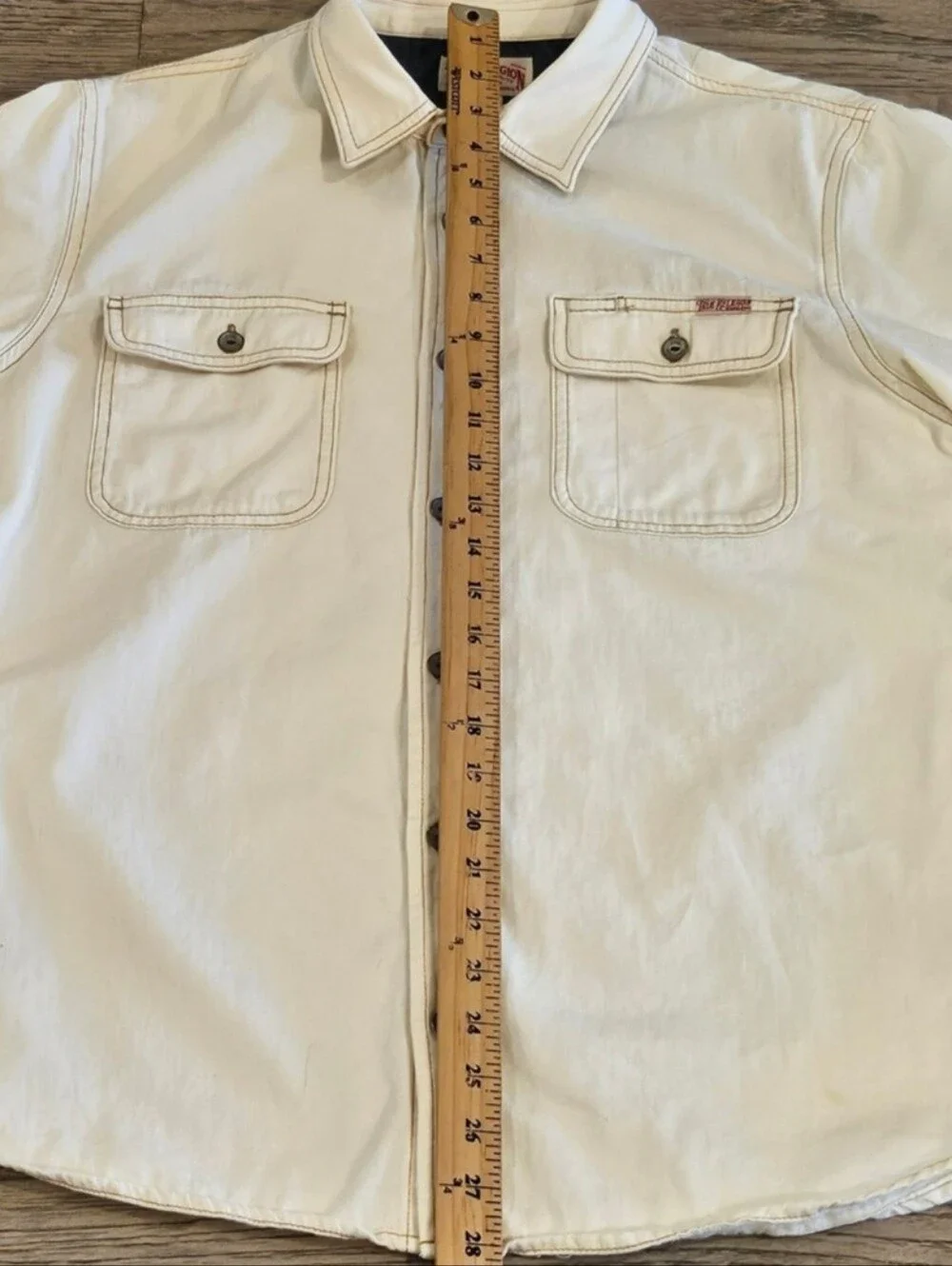 True Religion Button-Down Denim Work Shirt - Cream White - Size Large